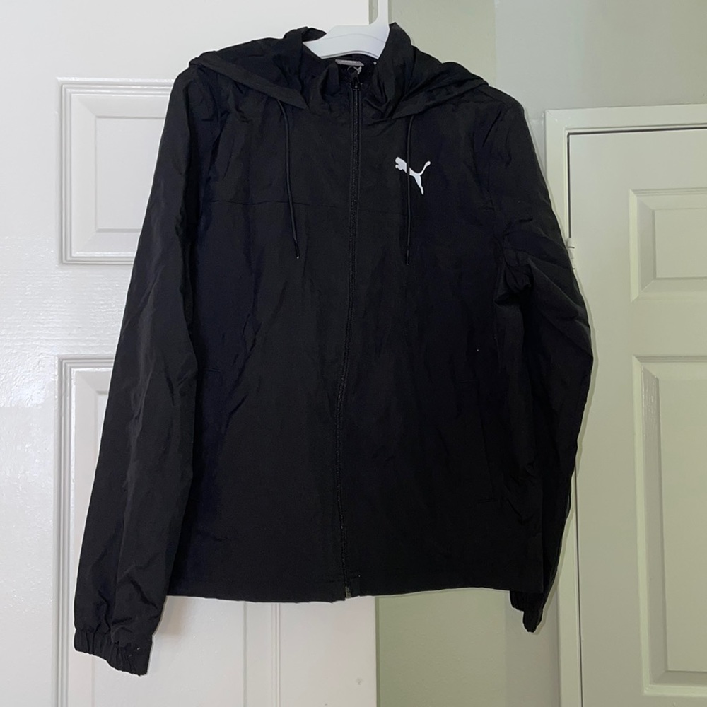 Black Puma windbreaker jacket with hood size small